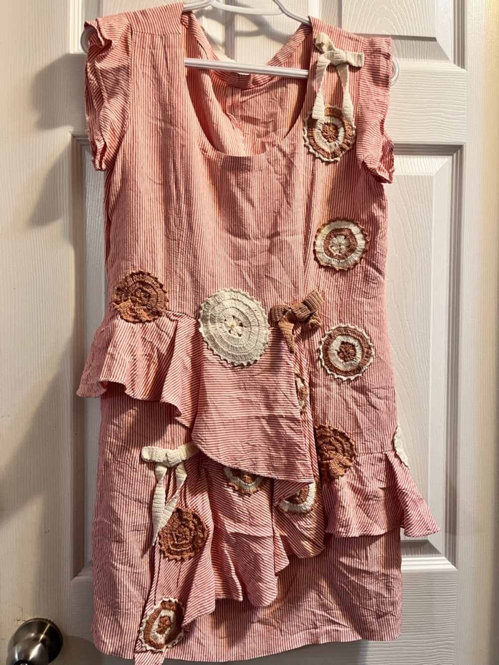 Bobo Pink Eyelet Crochet Appliqué Ruffle Dress